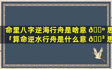 命里八字逆海行舟是啥意 🌺 思「算命逆水行舟是什么意 🌳 思」